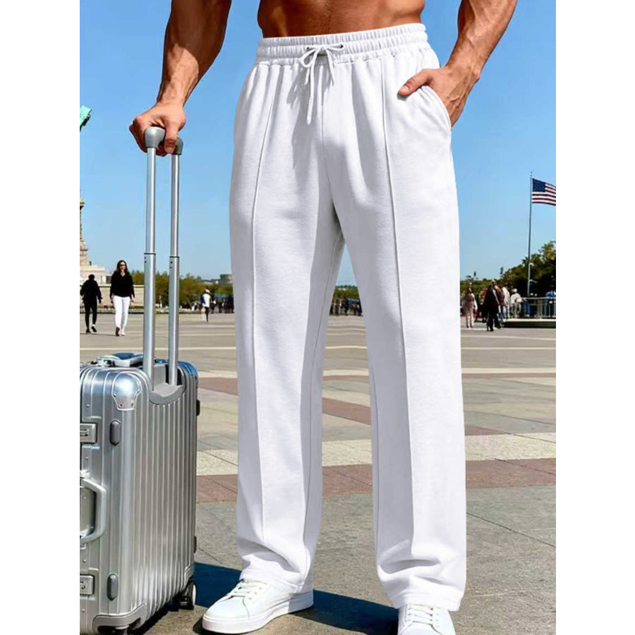 Men’s Full Size Drawstring Wide Leg Pants Plus White / S Apparel and Accessories
