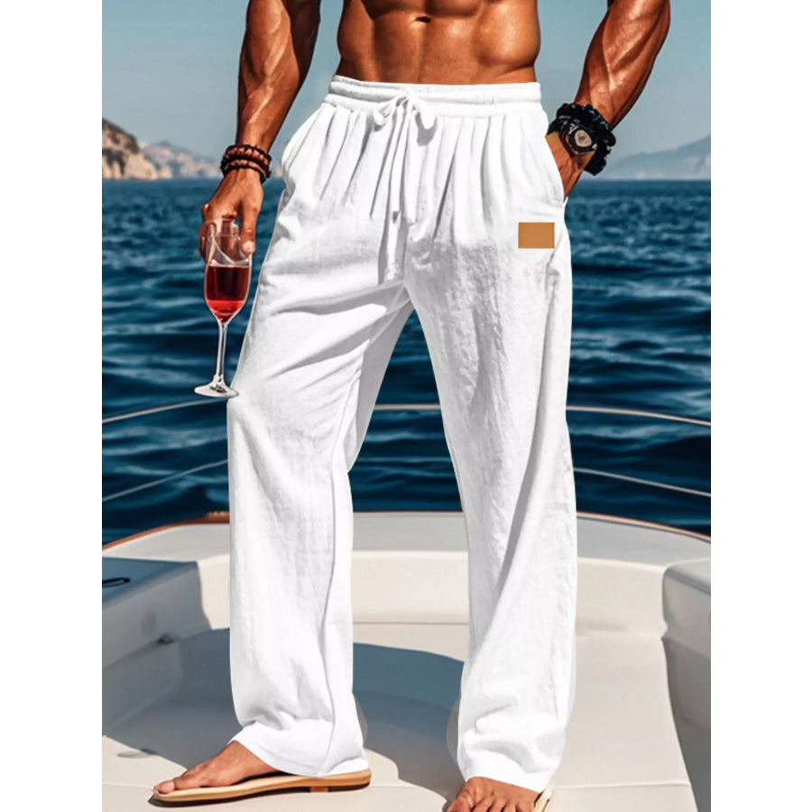 Men’s Full Size Drawstring Wide Leg Pants Plus White / S Apparel and Accessories