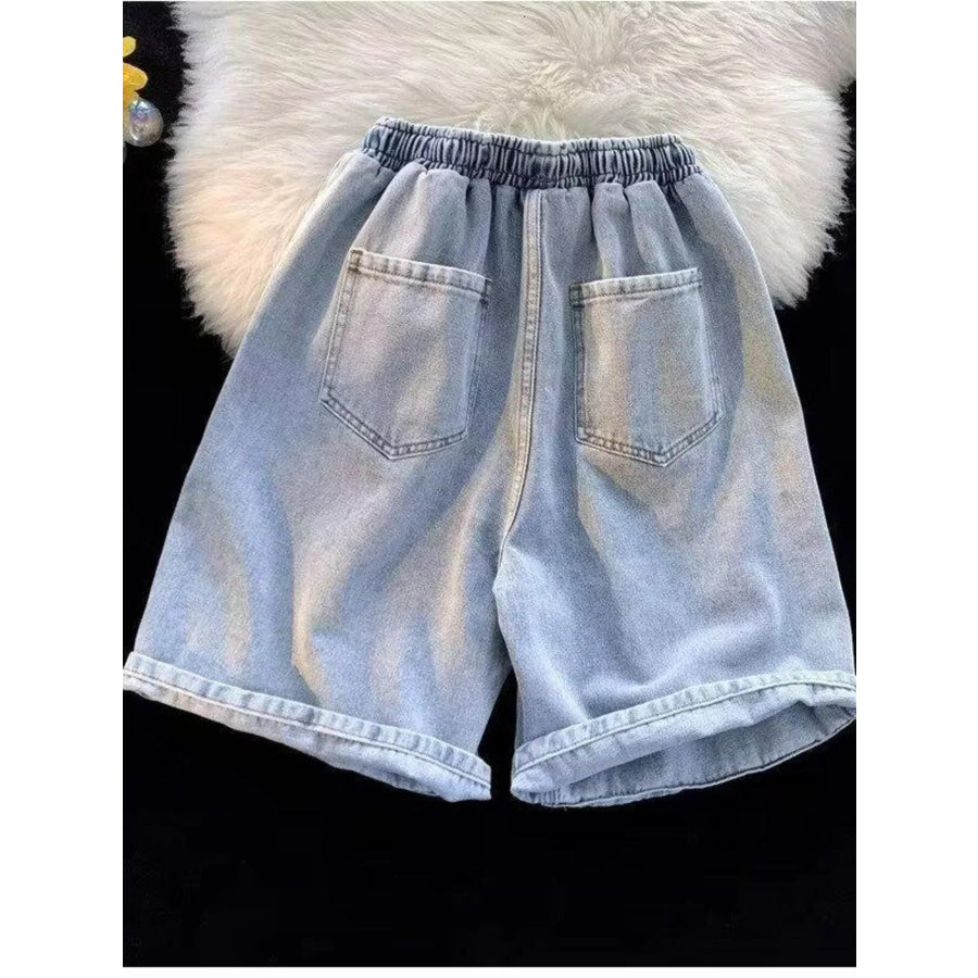 Men’s Full Size Elastic Waist Washed Denim Shorts Plus Size Apparel and Accessories