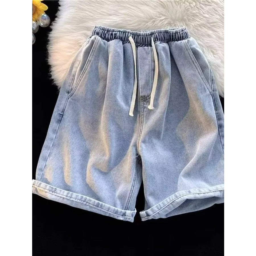 Men’s Full Size Elastic Waist Washed Denim Shorts Plus Size Light / S Apparel and Accessories