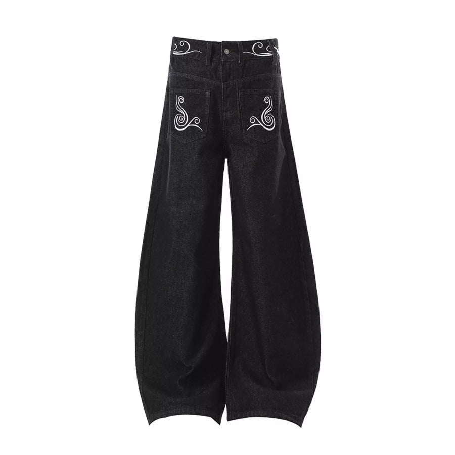Men’s Full Size Embroidered Wide Leg Jeans Plus Size Apparel and Accessories