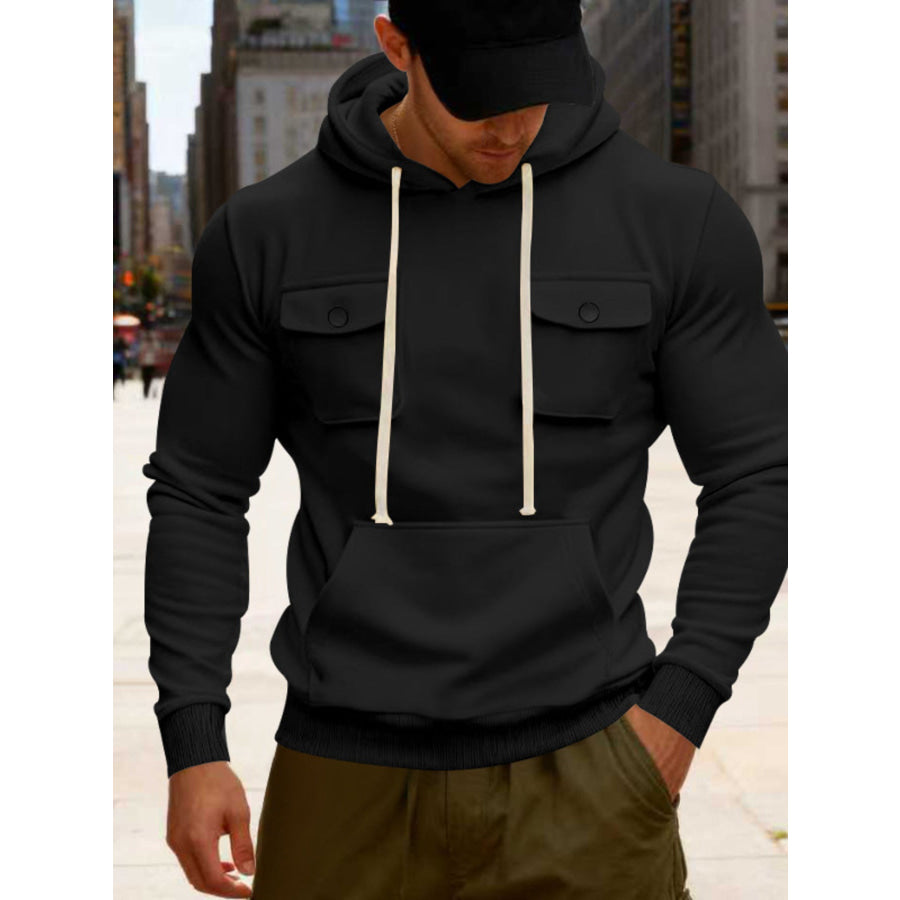Men’s Full Size Fleece Hoodie with Dual Chest Pockets Plus Size Black / S Apparel and Accessories