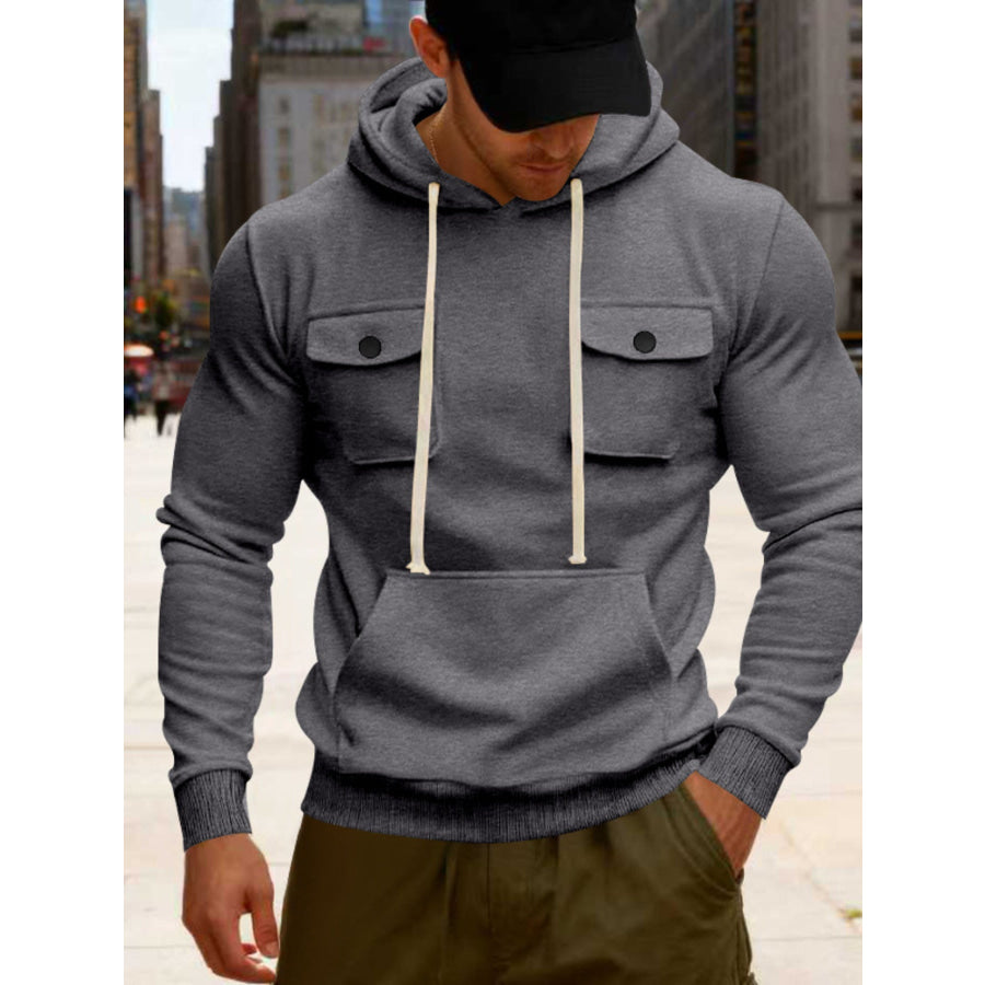 Men’s Full Size Fleece Hoodie with Dual Chest Pockets Plus Size Dark Gray / S Apparel and Accessories