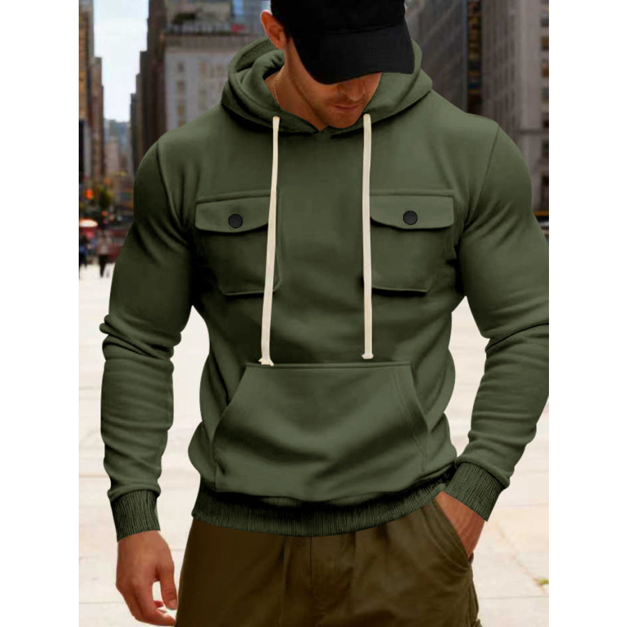 Men’s Full Size Fleece Hoodie with Dual Chest Pockets Plus Size Military Green / S Apparel and Accessories