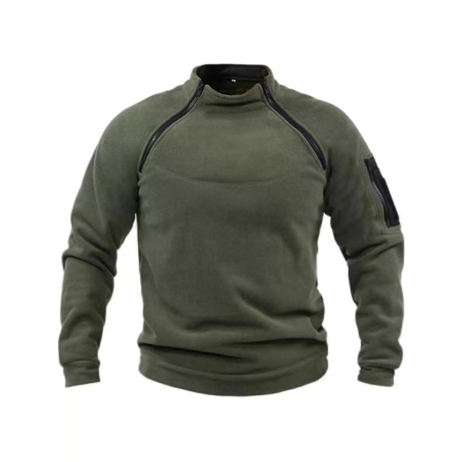 Men’s Full Size Fleece Sweatshirt with Dual Zipper Plus Army Green / S Apparel and Accessories