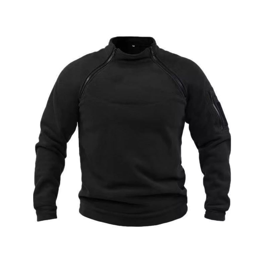 Men’s Full Size Fleece Sweatshirt with Dual Zipper Plus Black / S Apparel and Accessories