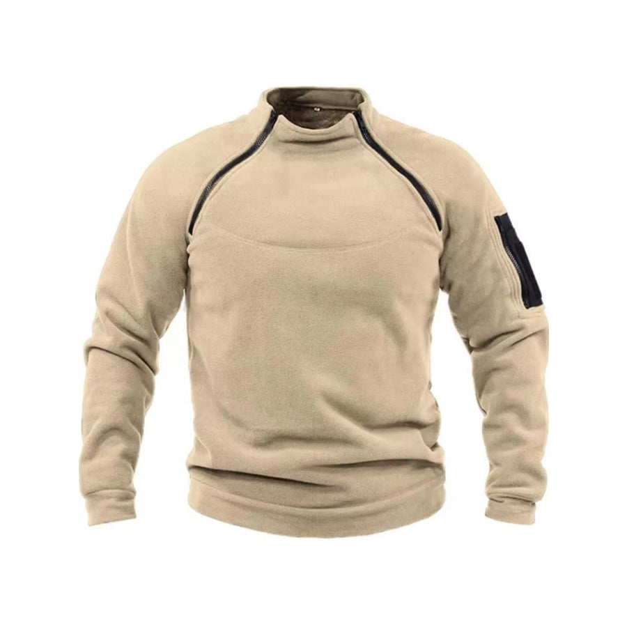 Men’s Full Size Fleece Sweatshirt with Dual Zipper Plus Tan / S Apparel and Accessories