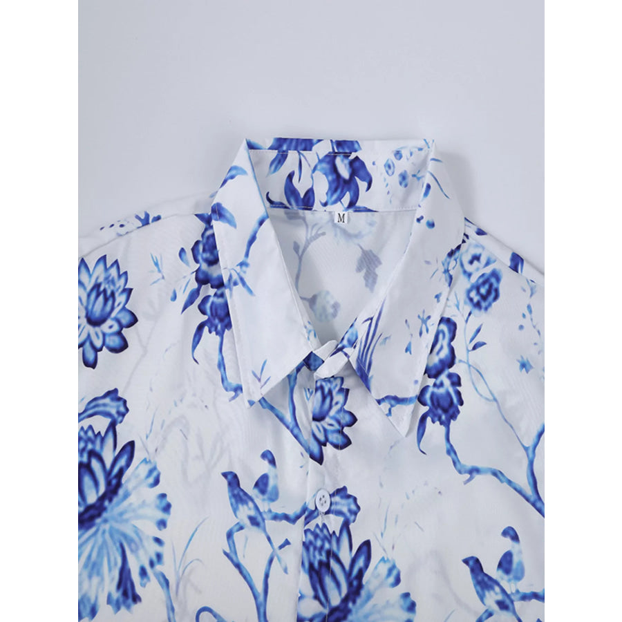 Men’s Full Size Floral Print Button-Down Shirt Plus Size Apparel and Accessories