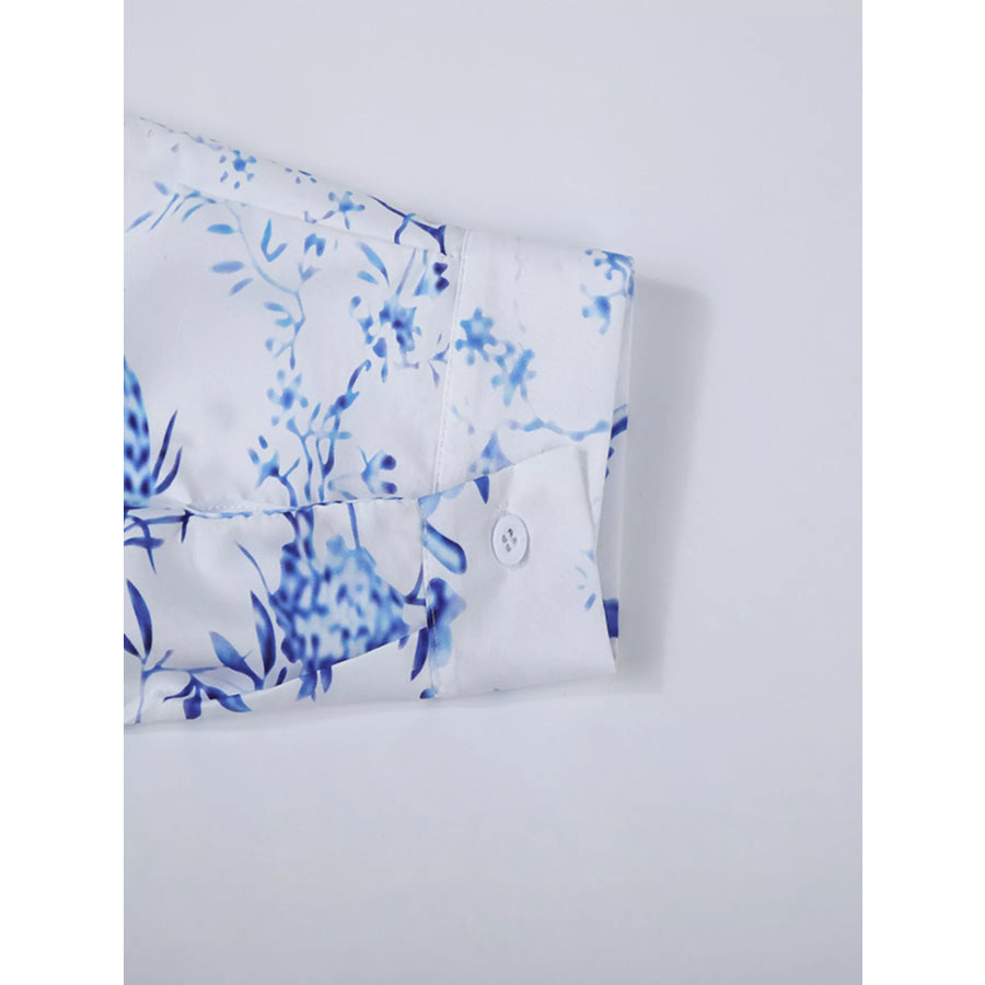 Men’s Full Size Floral Print Button-Down Shirt Plus Size Apparel and Accessories