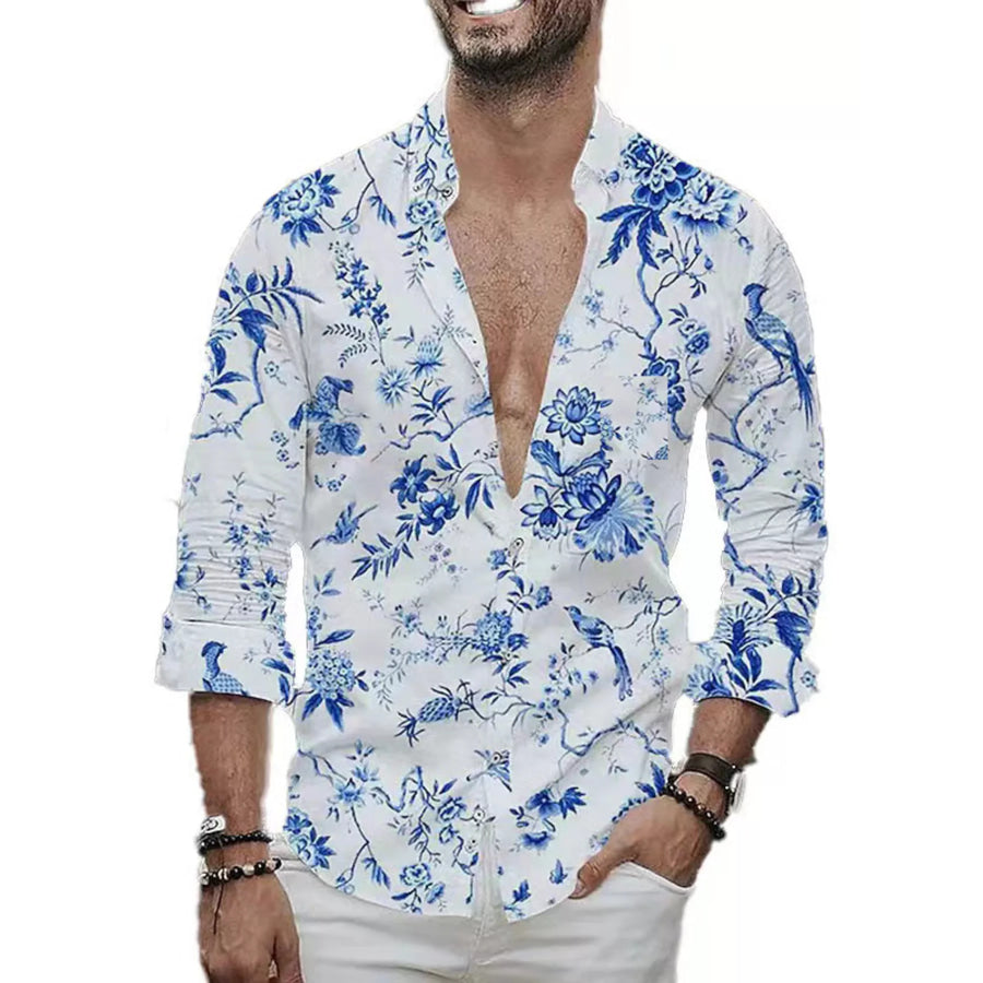 Men’s Full Size Floral Print Button-Down Shirt Plus Size Light Blue / XS Apparel and Accessories