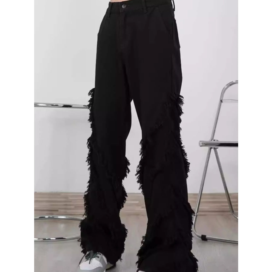 Men’s Full Size Fringe Trim Wide Leg Jeans Plus Size Apparel and Accessories