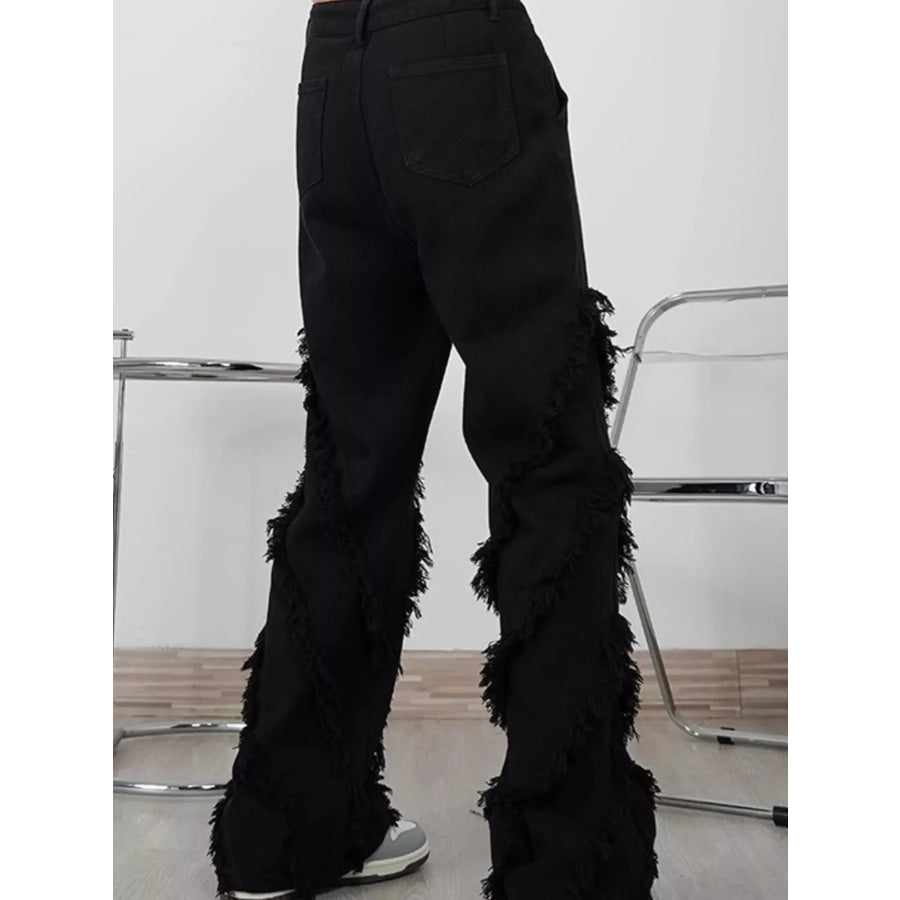 Men’s Full Size Fringe Trim Wide Leg Jeans Plus Size Apparel and Accessories
