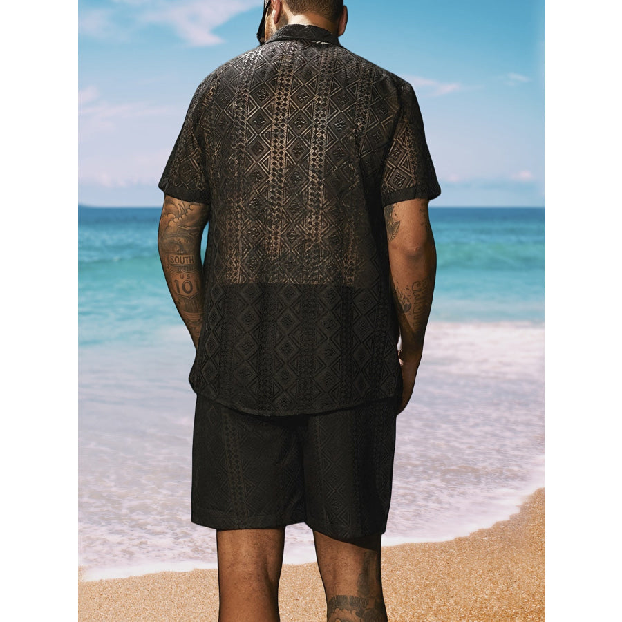 Men’s Full Size Geometric Pattern Short Sleeve Shirt Plus Apparel and Accessories