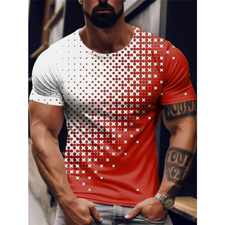 Men’s Full Size Gradient Dot Print T-Shirt Plus Size Scarlet / XS Apparel and Accessories
