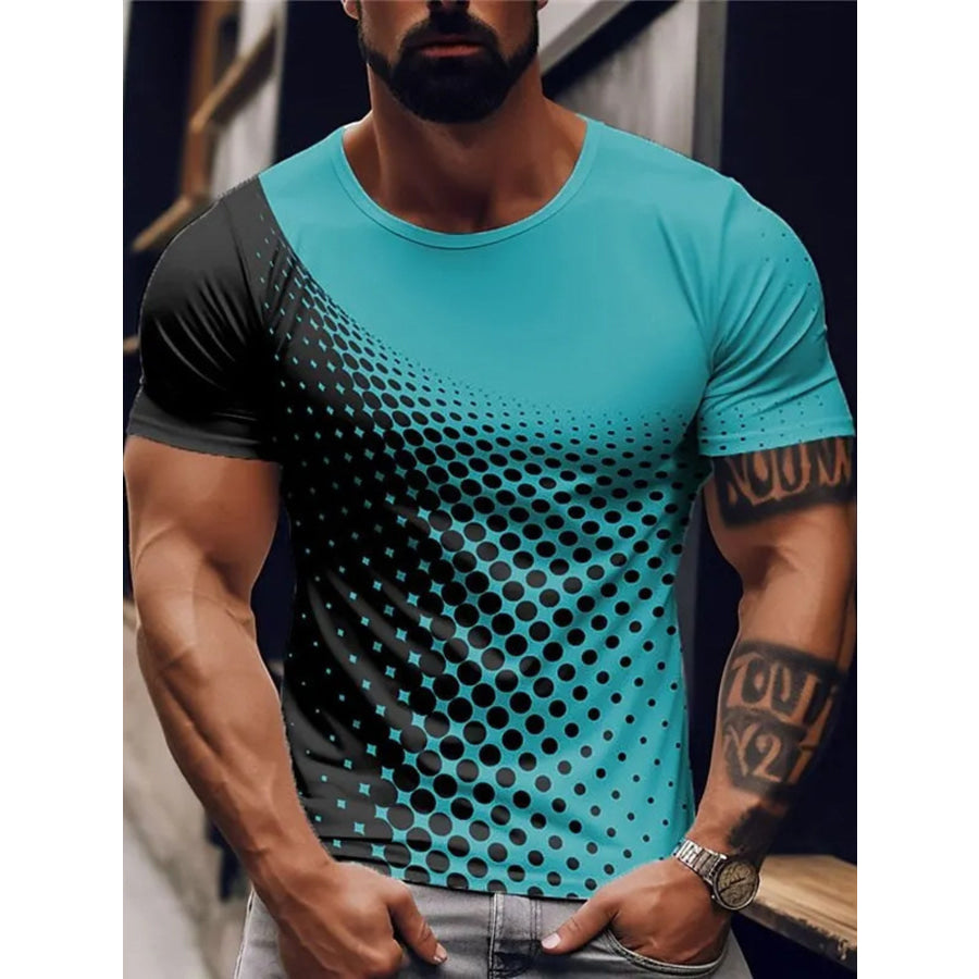 Men’s Full Size Gradient Dot Print T-Shirt Plus Size Turquoise / XS Apparel and Accessories