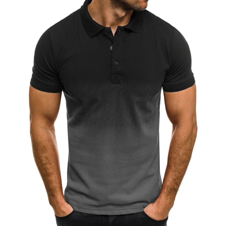 Men’s Full Size Gradient Short Sleeve Polo Plus Size Black / S Apparel and Accessories