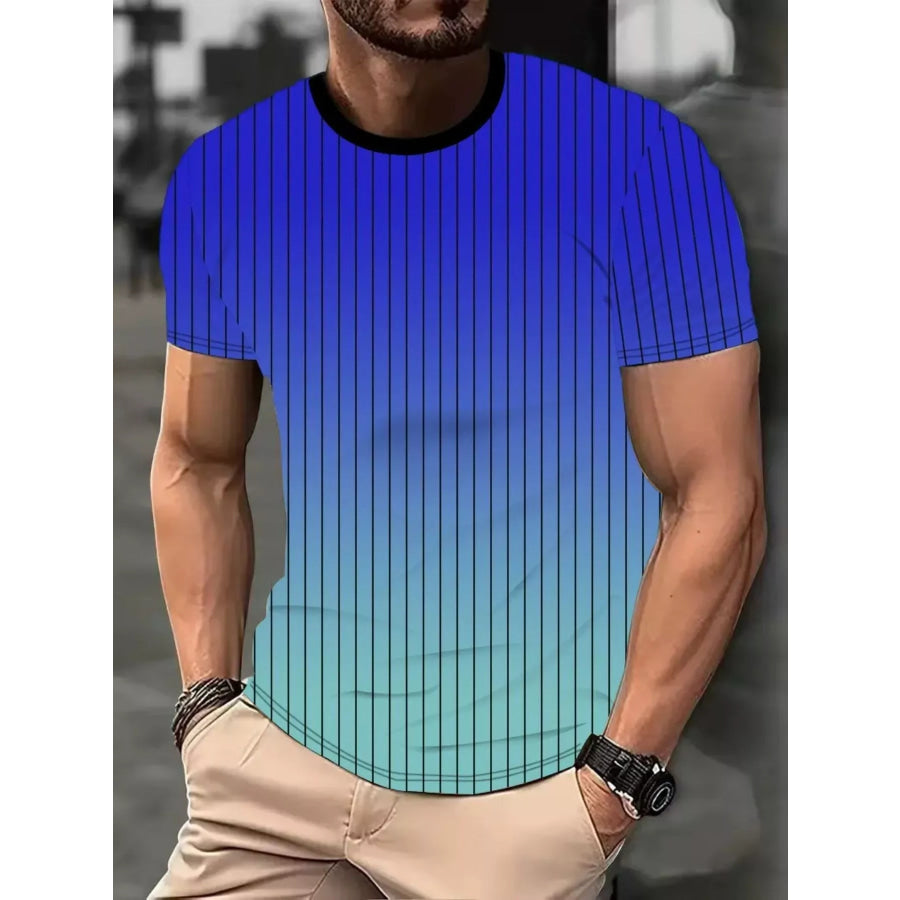 Men’s Full Size Gradient Stripe Short Sleeve T-Shirt Plus Size Royal Blue / XS Apparel and Accessories