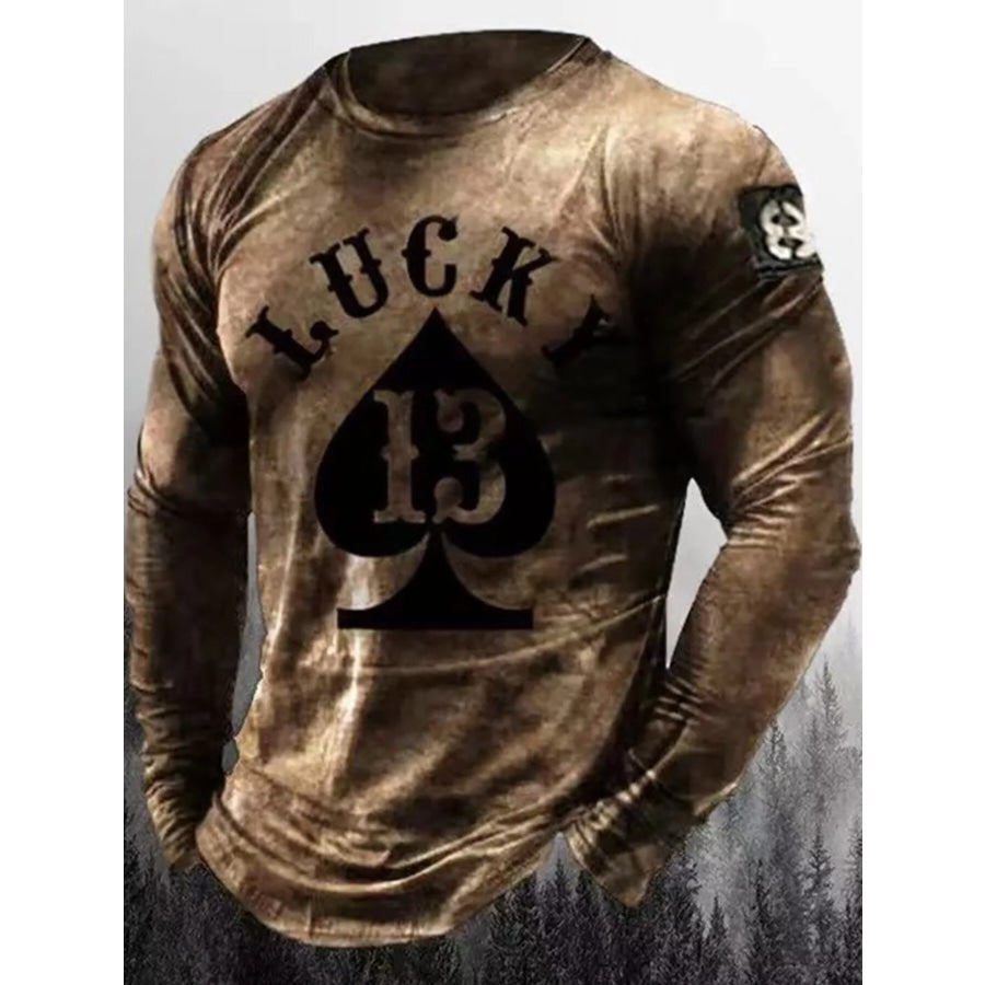 Men’s Full Size Graphic Long Sleeve T-Shirt Plus Size Coffee Brown / S Apparel and Accessories