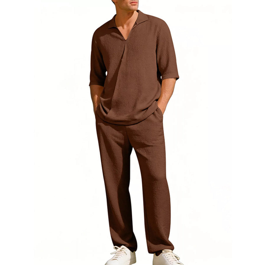 Men’s Full Size Half Sleeve Top and Pants Set Plus Size Brown / S Apparel and Accessories