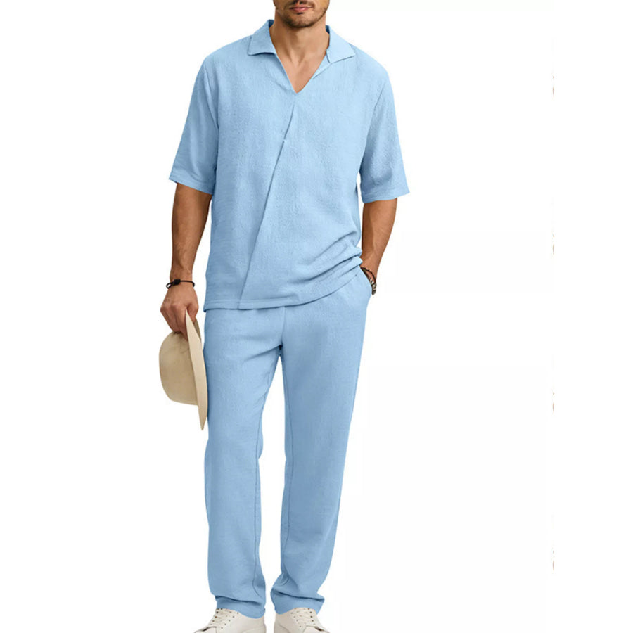 Men’s Full Size Half Sleeve Top and Pants Set Plus Size Sky Blue / S Apparel and Accessories