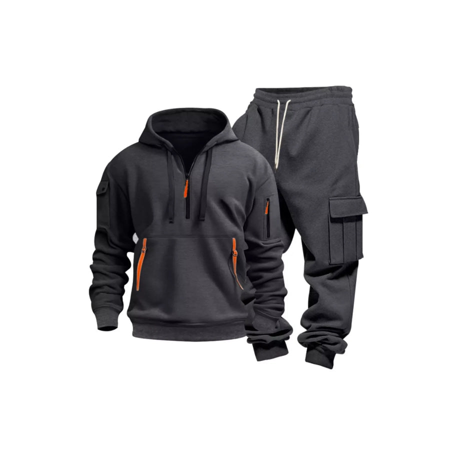 Men’s Full Size Half Zip Hoodie and Cargo Pants Set Plus Size Apparel and Accessories