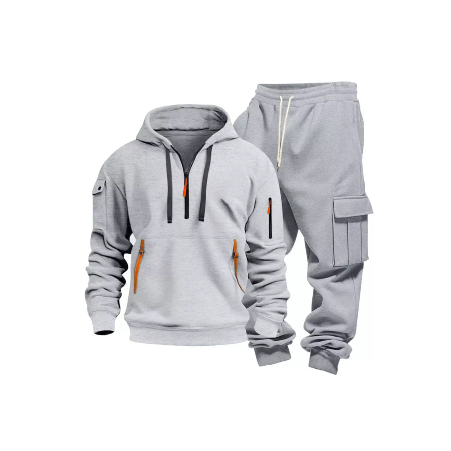 Men’s Full Size Half Zip Hoodie and Cargo Pants Set Plus Size Apparel and Accessories
