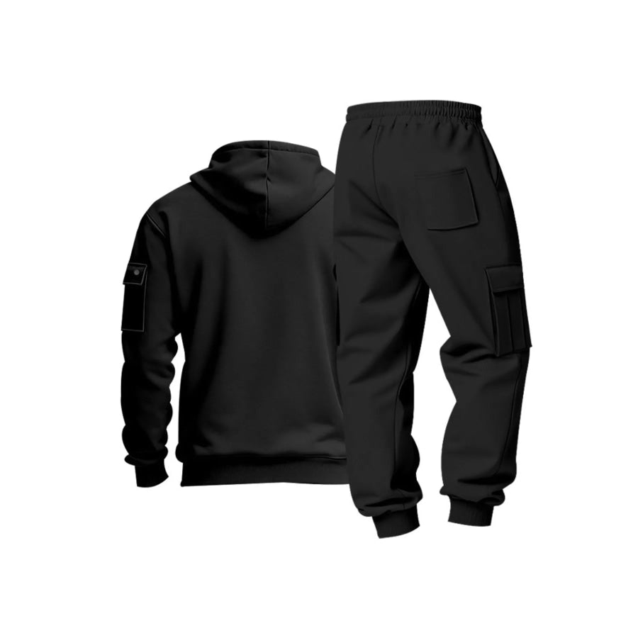 Men’s Full Size Half Zip Hoodie and Cargo Pants Set Plus Size Apparel and Accessories