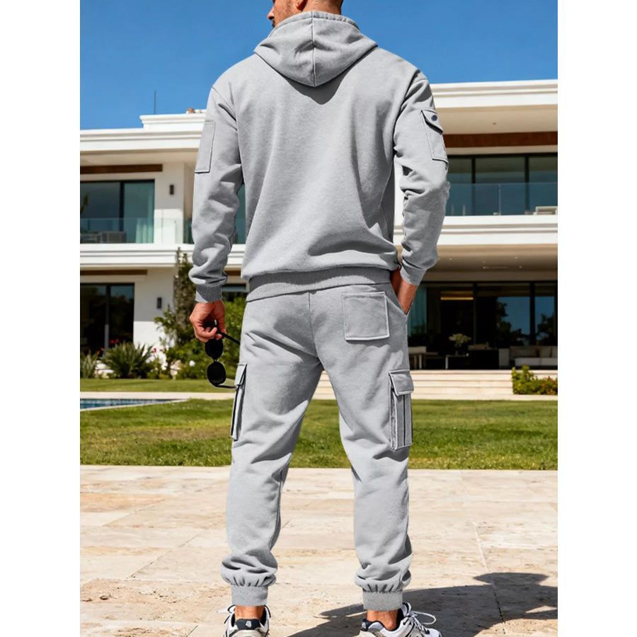 Men’s Full Size Half Zip Hoodie and Cargo Pants Set Plus Size Apparel and Accessories