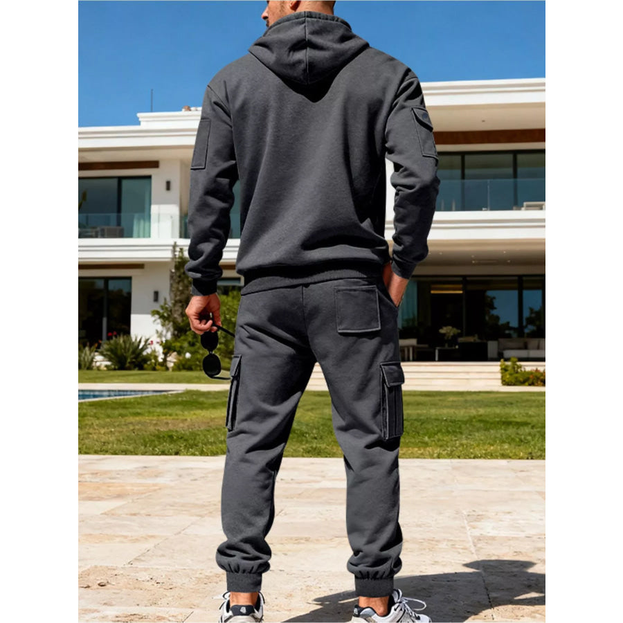 Men’s Full Size Half Zip Hoodie and Cargo Pants Set Plus Size Apparel and Accessories