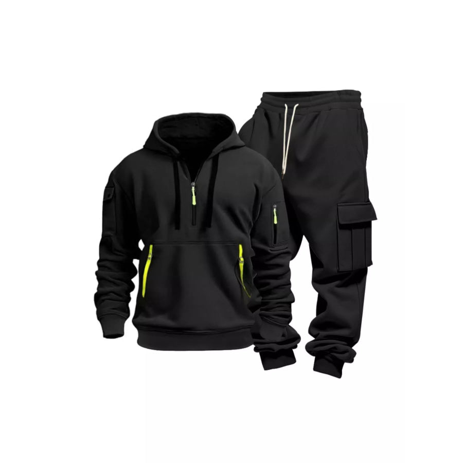 Men’s Full Size Half Zip Hoodie and Cargo Pants Set Plus Size Apparel and Accessories