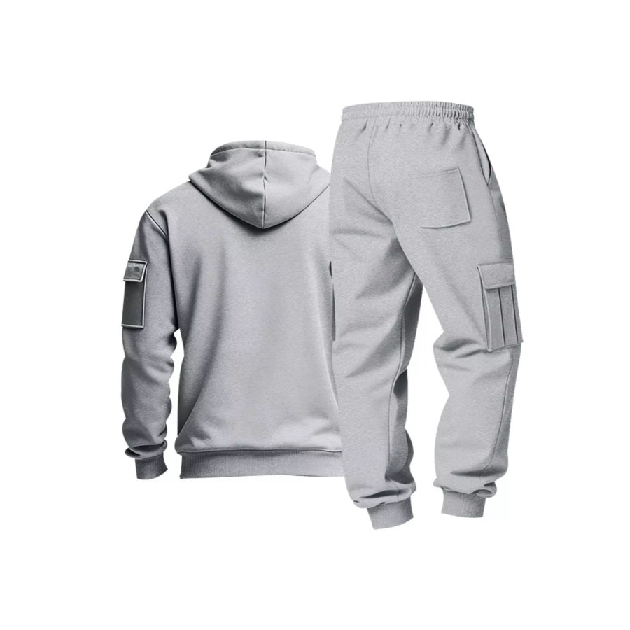 Men’s Full Size Half Zip Hoodie and Cargo Pants Set Plus Size Apparel and Accessories