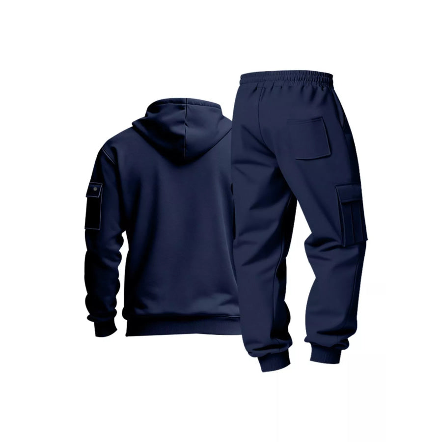 Men’s Full Size Half Zip Hoodie and Cargo Pants Set Plus Size Apparel and Accessories