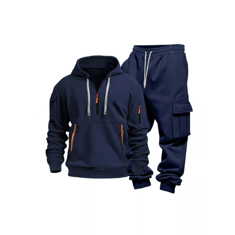 Men’s Full Size Half Zip Hoodie and Cargo Pants Set Plus Size Apparel and Accessories