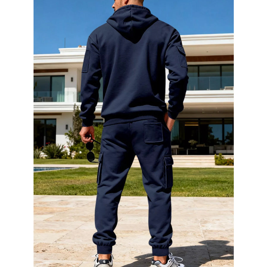 Men’s Full Size Half Zip Hoodie and Cargo Pants Set Plus Size Apparel and Accessories