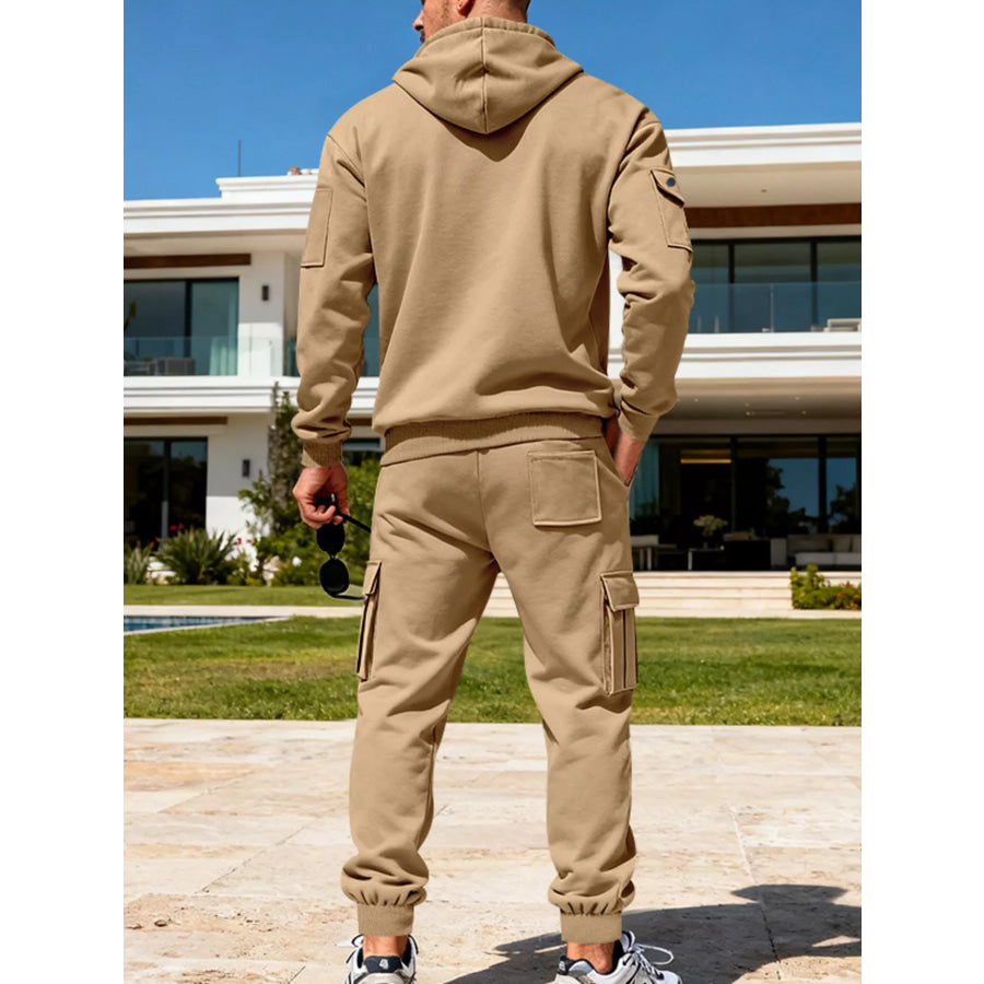 Men’s Full Size Half Zip Hoodie and Cargo Pants Set Plus Size Apparel and Accessories