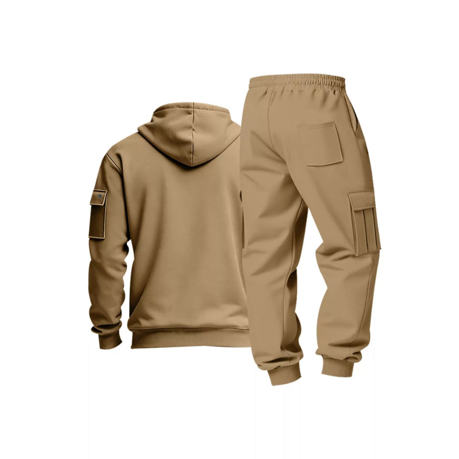 Men’s Full Size Half Zip Hoodie and Cargo Pants Set Plus Size Apparel and Accessories