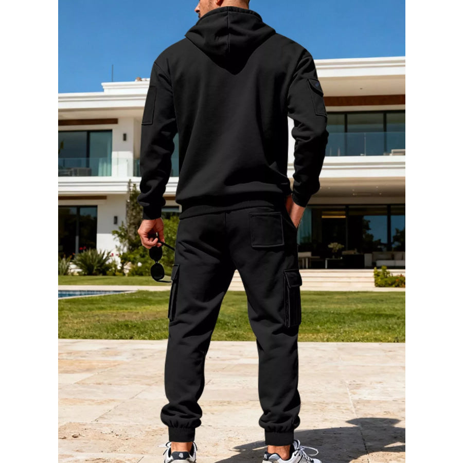 Men’s Full Size Half Zip Hoodie and Cargo Pants Set Plus Size Apparel and Accessories