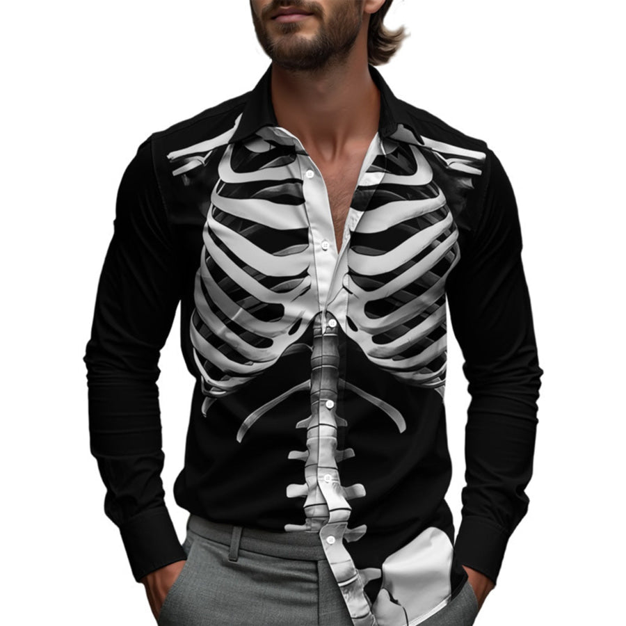 Men’s Full Size Halloween Print Long Sleeve Button-Down Shirt Plus Gold / S Apparel and Accessories