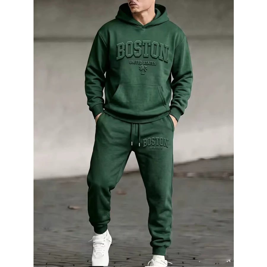Men’s Full Size Kangaroo Pocket Hoodie and Pants Set Plus Size Black Forest / S Apparel and Accessories