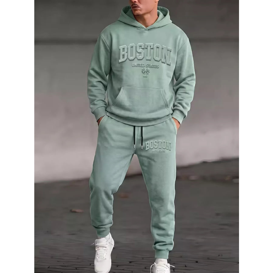 Men’s Full Size Kangaroo Pocket Hoodie and Pants Set Plus Size Gum Leaf / S Apparel and Accessories