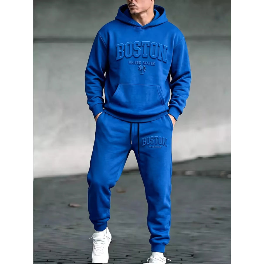 Men’s Full Size Kangaroo Pocket Hoodie and Pants Set Plus Size Royal Blue / S Apparel and Accessories