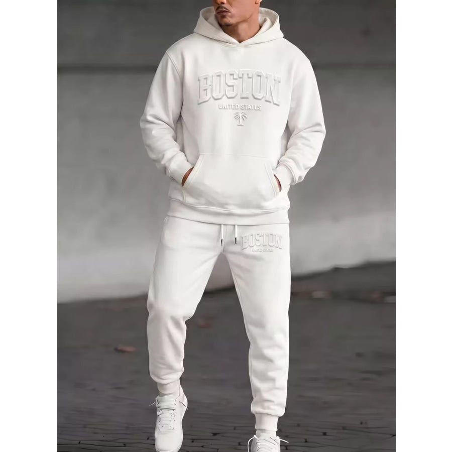 Men’s Full Size Kangaroo Pocket Hoodie and Pants Set Plus Size Black Forest / S Apparel and Accessories
