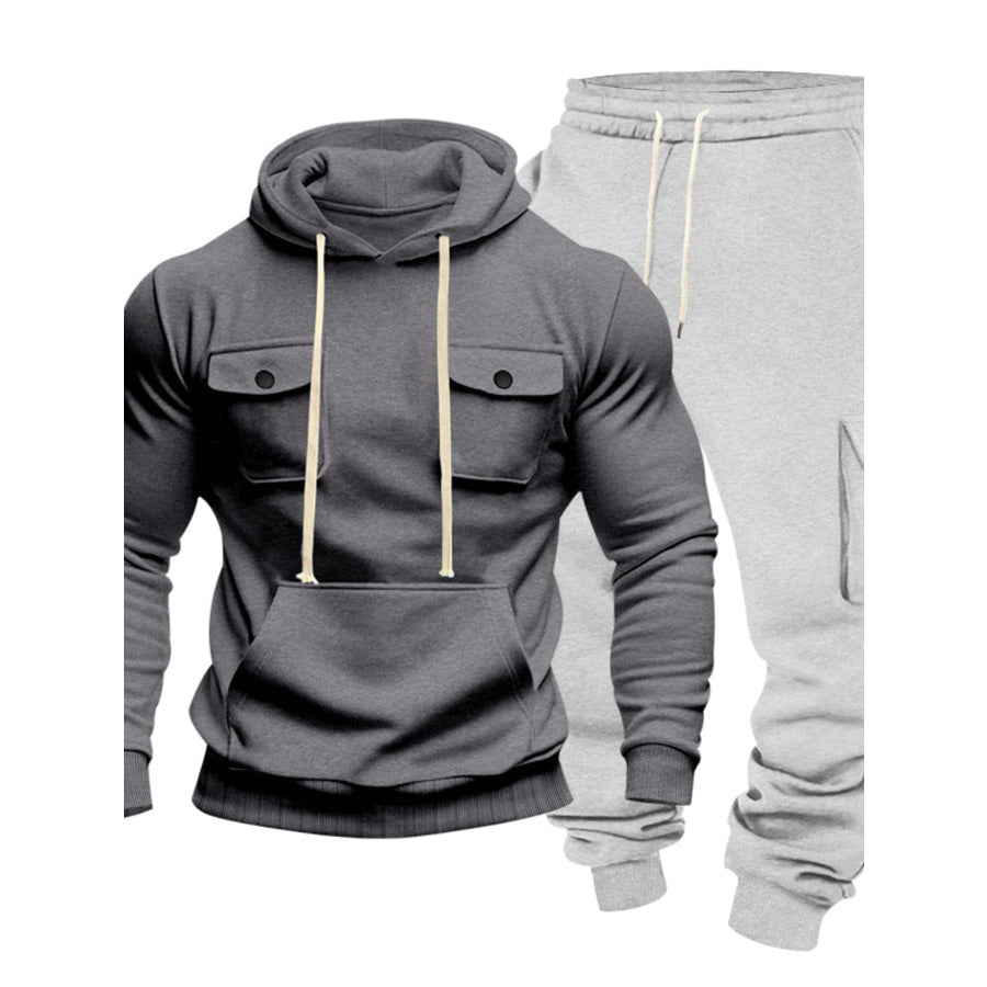 Men’s Full Size Kangaroo Pocket Hoodie and Sweatpants Two-Piece Set Plus Apparel Accessories