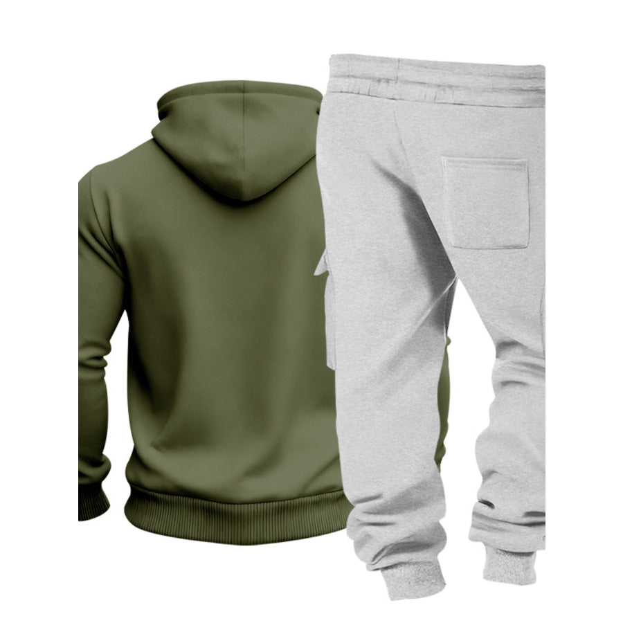 Men’s Full Size Kangaroo Pocket Hoodie and Sweatpants Two-Piece Set Plus Apparel Accessories
