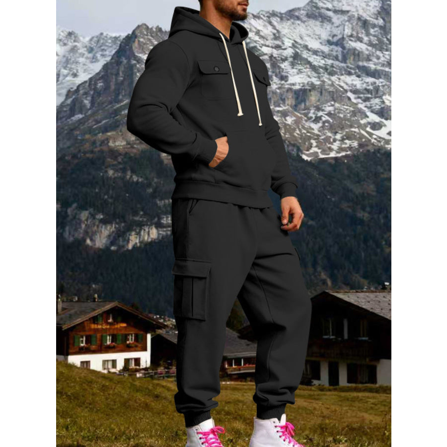 Men’s Full Size Kangaroo Pocket Hoodie and Sweatpants Two-Piece Set Plus Apparel Accessories