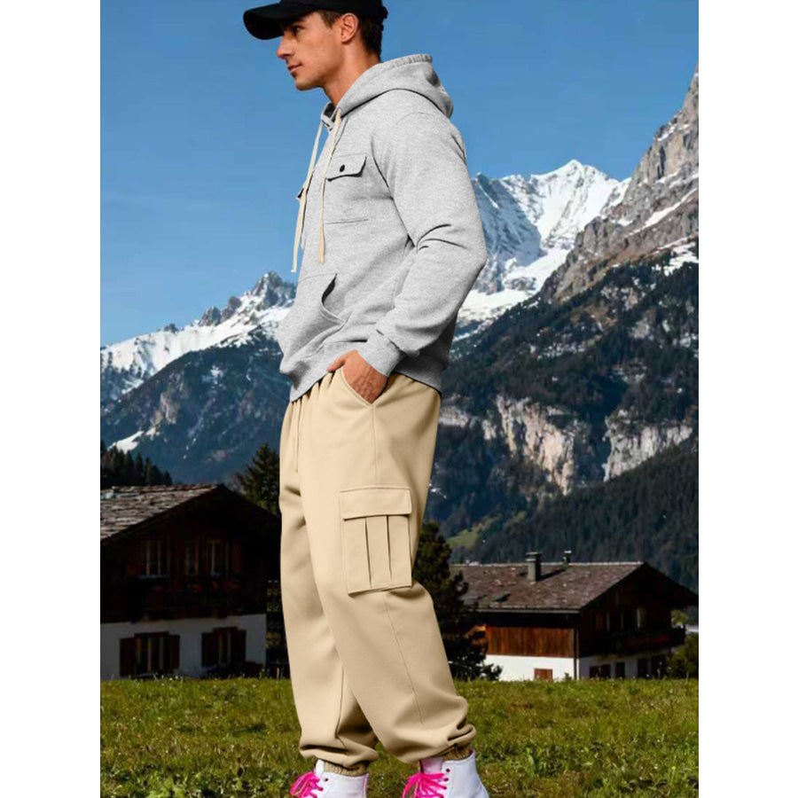 Men’s Full Size Kangaroo Pocket Hoodie and Sweatpants Two-Piece Set Plus Apparel Accessories