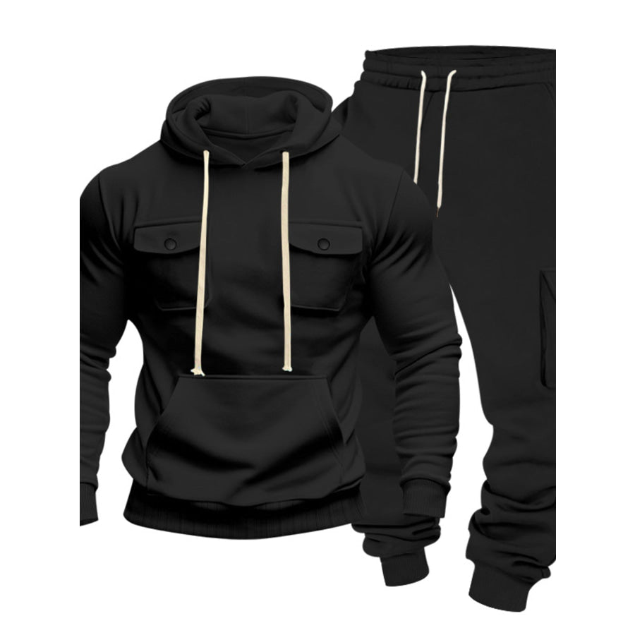 Men’s Full Size Kangaroo Pocket Hoodie and Sweatpants Two-Piece Set Plus Apparel Accessories