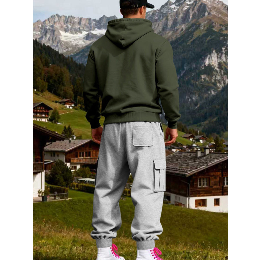 Men’s Full Size Kangaroo Pocket Hoodie and Sweatpants Two-Piece Set Plus Apparel Accessories