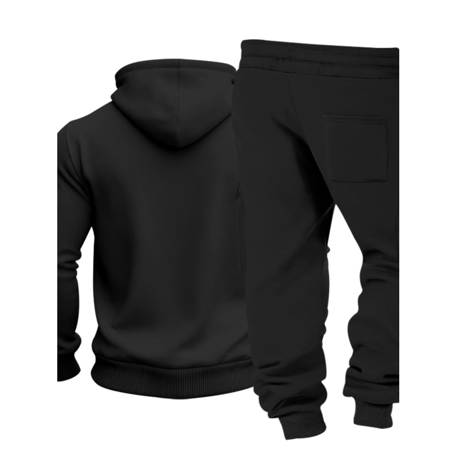 Men’s Full Size Kangaroo Pocket Hoodie and Sweatpants Two-Piece Set Plus Apparel Accessories