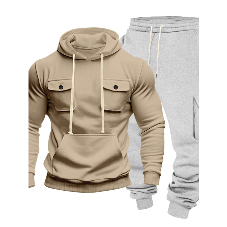 Men’s Full Size Kangaroo Pocket Hoodie and Sweatpants Two-Piece Set Plus Apparel Accessories
